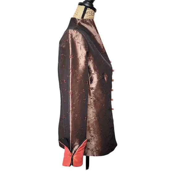 Asian Bronze Satin Women's Oriental Lined Jacket Imperial Inspired Size Medium - Picture 2 of 15